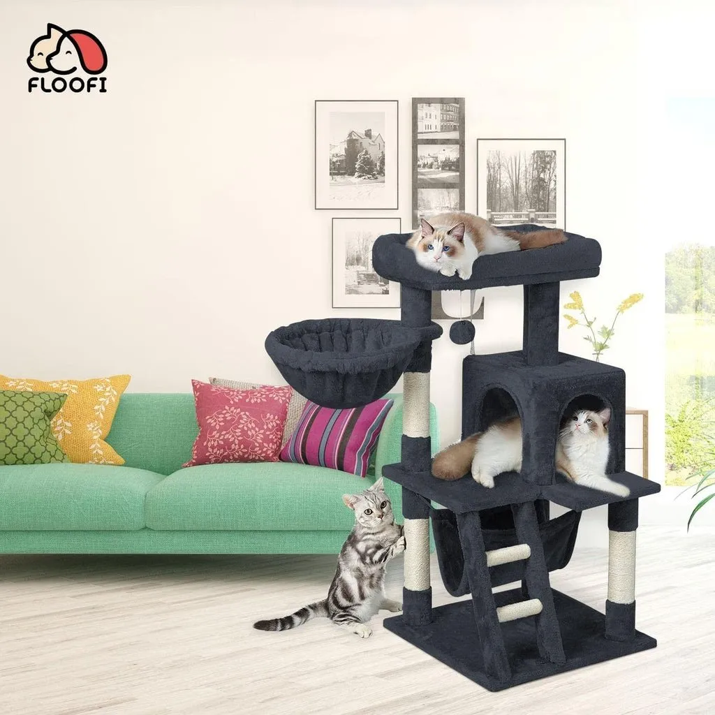 104cm Dark Grey Plush Cat Tree Condo