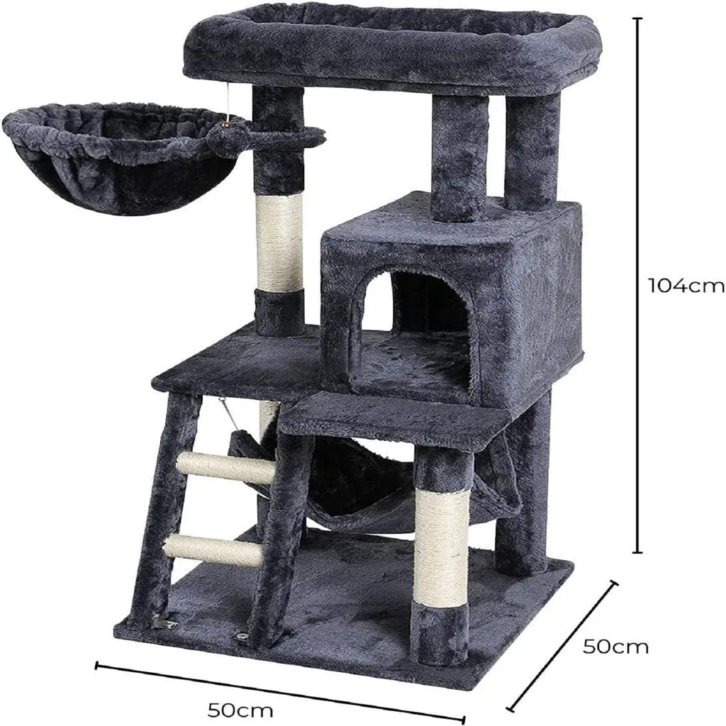 104cm Dark Grey Plush Cat Tree Condo