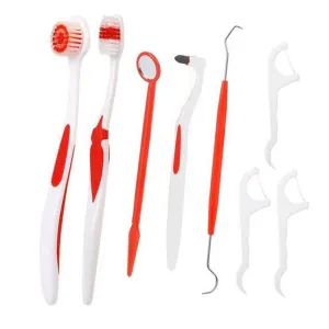 8 Piece Dental Care Tooth Brush Kit Floss Stain Tongue Picks Teeth Denticlean !!