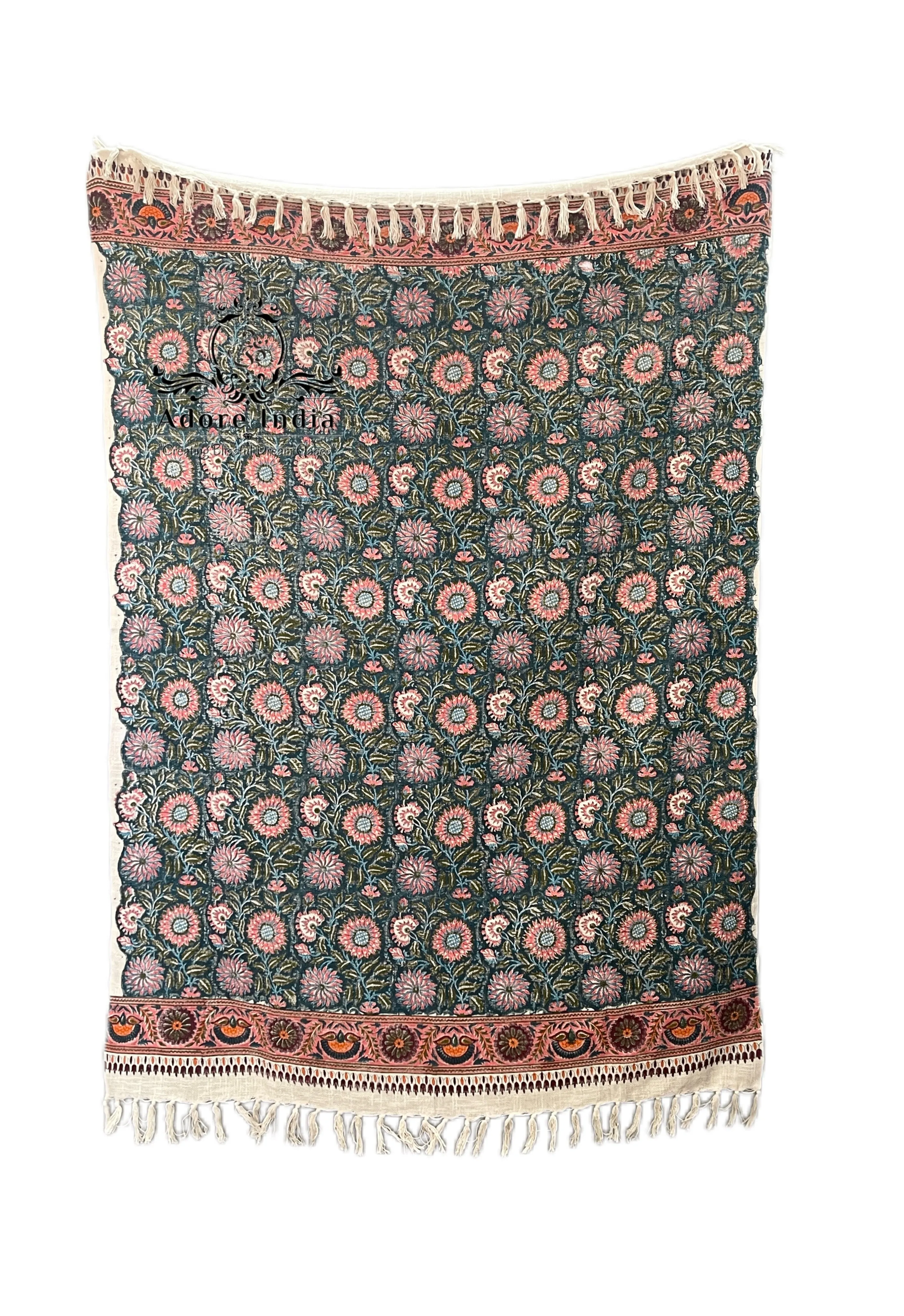 Bohemian Cotton Handmade Pink Teal Floral Bedding Throw Blanket