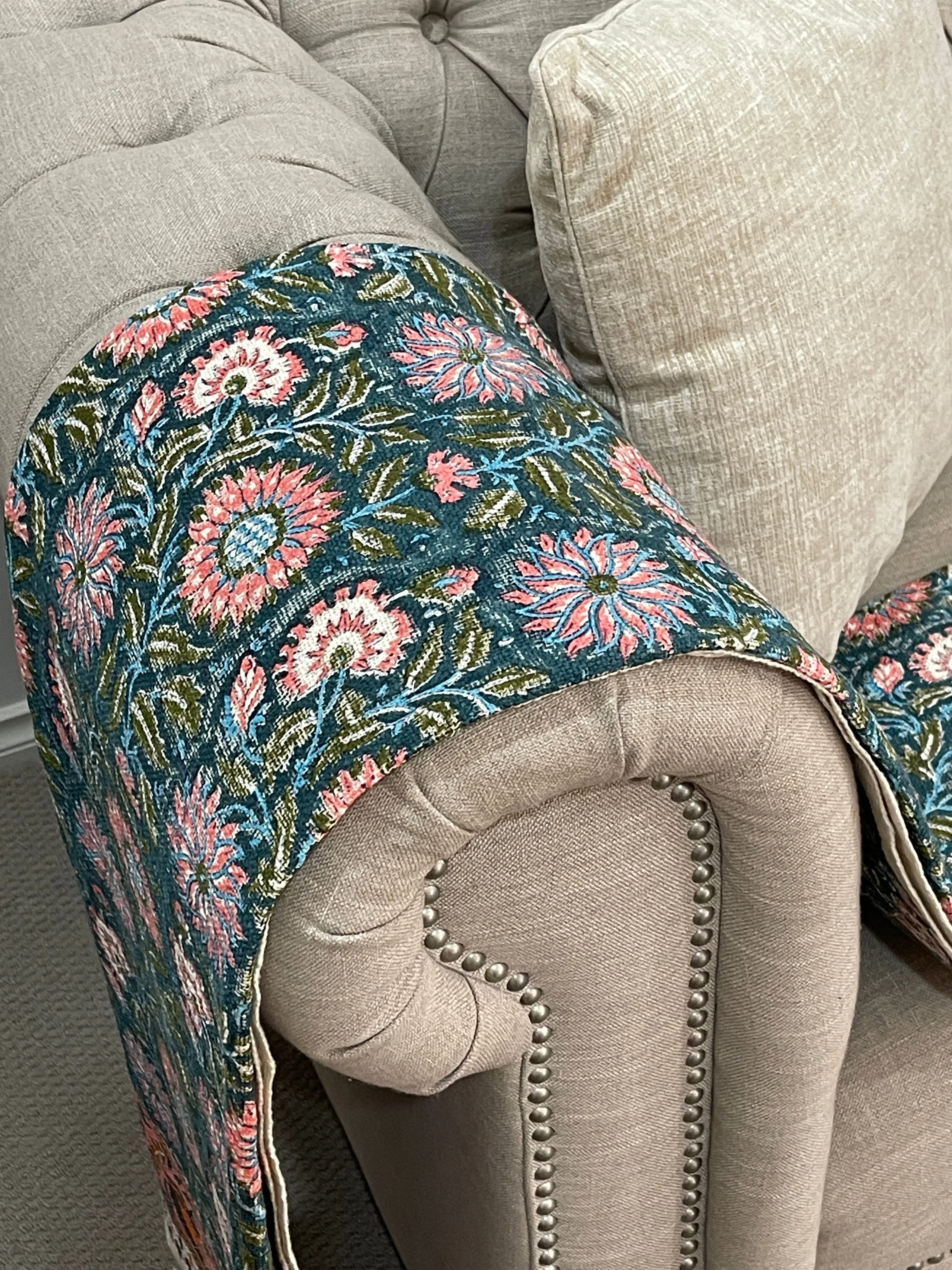 Bohemian Cotton Handmade Pink Teal Floral Bedding Throw Blanket