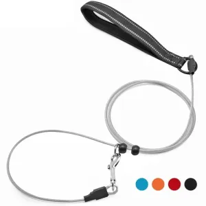 Chew Proof Reflective Soft Nylon Handle Steel Wire Pet Leash for Small, Medium Dogs