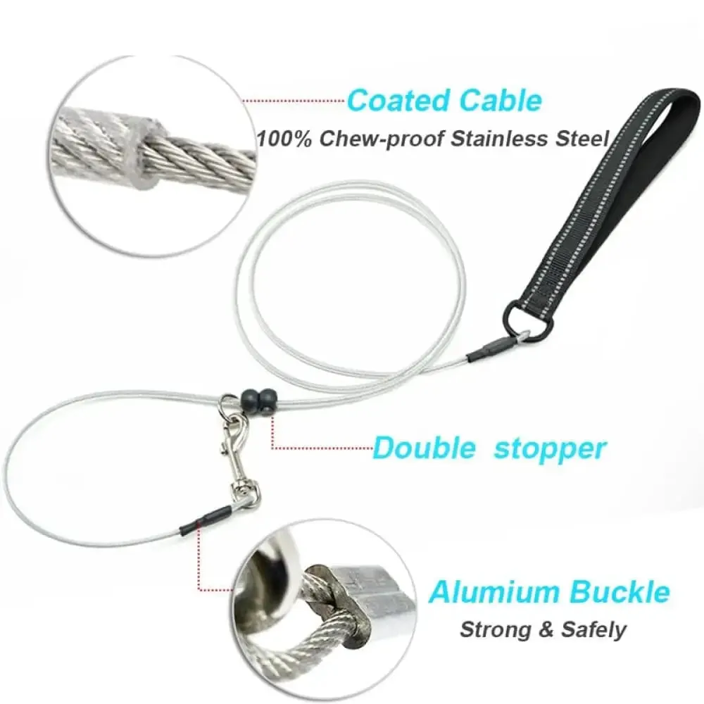 Chew Proof Reflective Soft Nylon Handle Steel Wire Pet Leash for Small, Medium Dogs