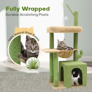 F46A Cactus Cat Tree Tower | 46-Inch Sturdy Cat Condo with Scratching Posts, Hammock, and Anti-Tip Kit, Green