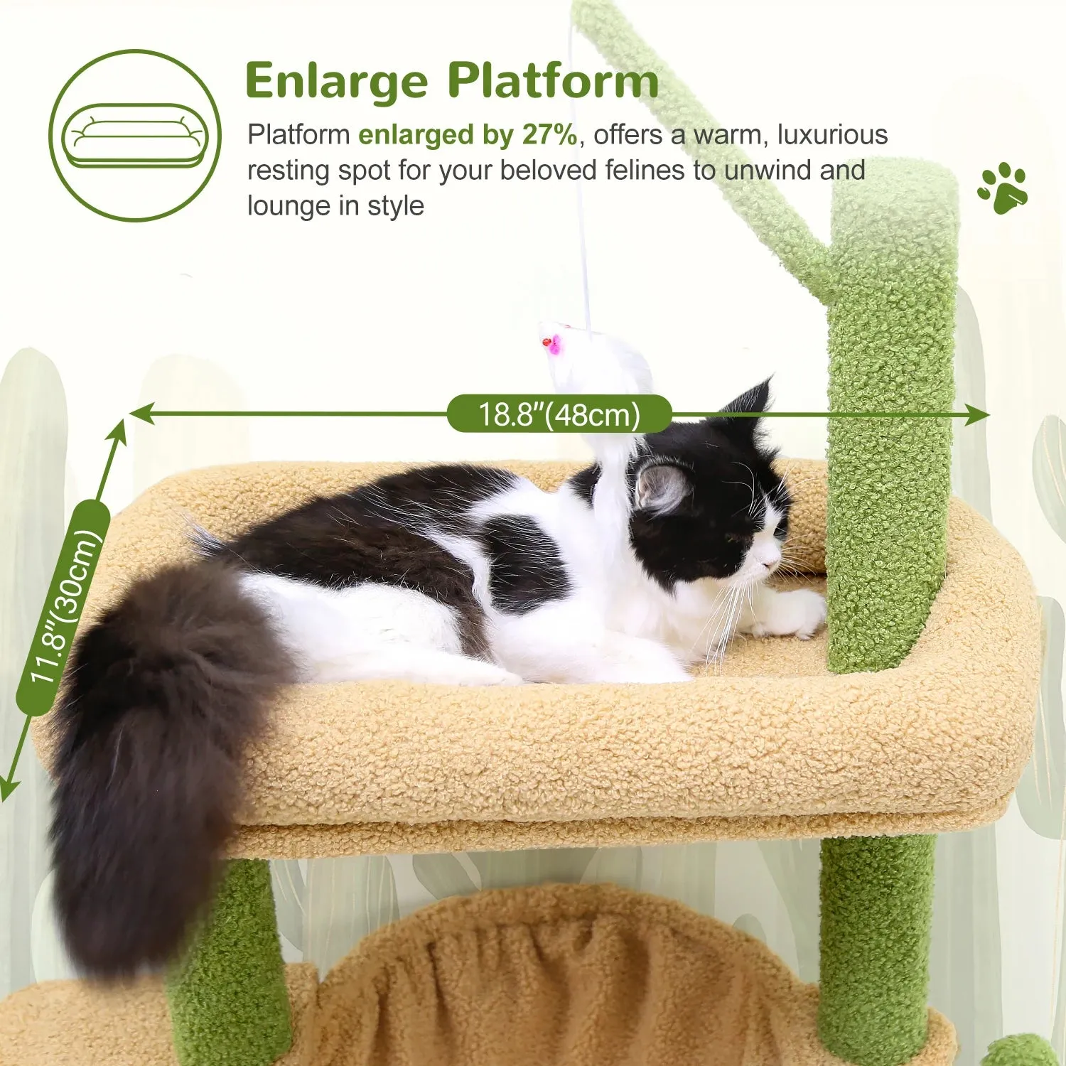 F46A Cactus Cat Tree Tower | 46-Inch Sturdy Cat Condo with Scratching Posts, Hammock, and Anti-Tip Kit, Green