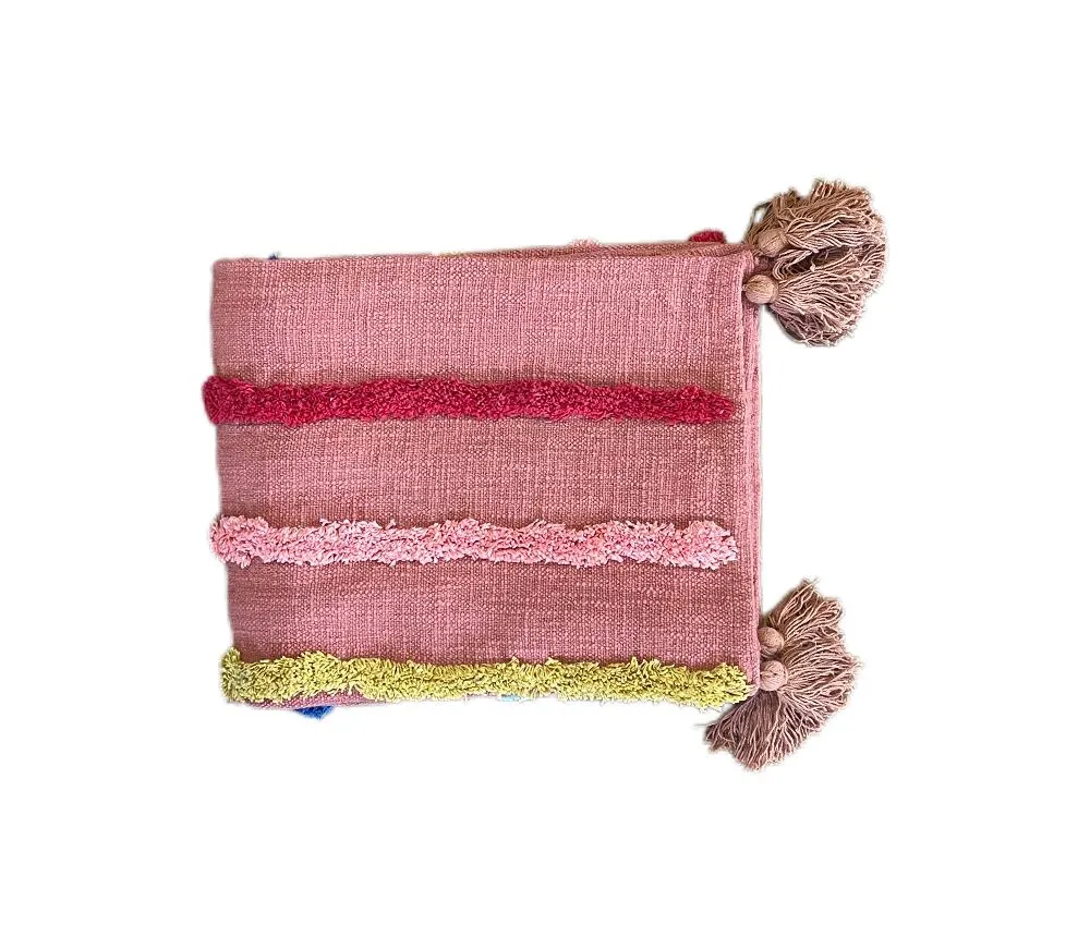 Minimalistic Mauve Rainbow Cotton Tufted Bedding Throw Blanket