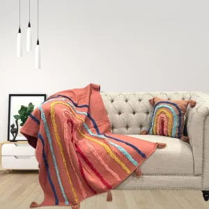 Minimalistic Mauve Rainbow Cotton Tufted Bedding Throw Blanket