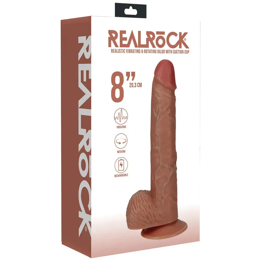 REALROCK 20cm Vibrating   Rotating Cock   Balls - Tan